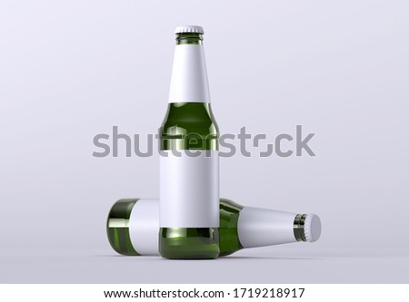Two Beer Bottles and Bottle Cap Mockup for Product Packing. 3d Render