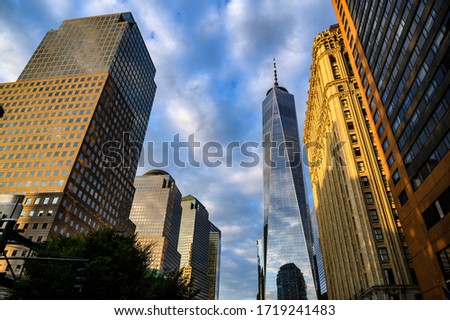 A little bit of the Manhattan skyline with its skyscrapers.
