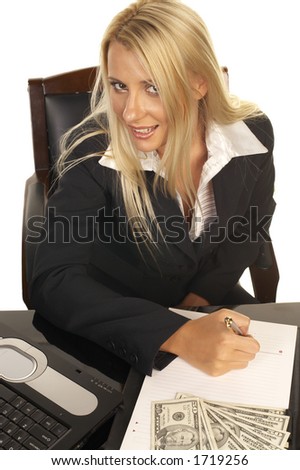 Young businesswoman signing contract