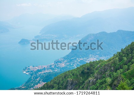 Aerial view of Como Lake - seen from hiking trail leading to Monte Grona and Monte Bregagno, Italy