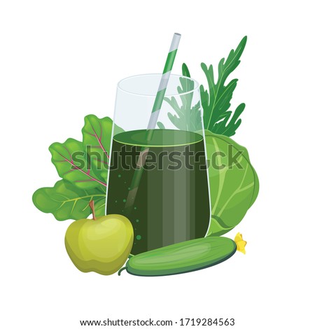 Smoothie detox cocktail. Green fruits and vegetables mix in glass jar. Detox cocktail for healthy dieting.  Royalty-Free Stock Photo #1719284563