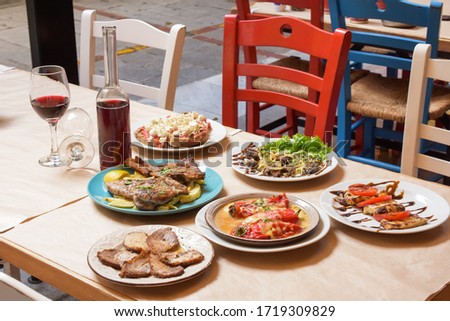 Cretan tradional recipes served in a local restaurant in Heaklion Royalty-Free Stock Photo #1719309829