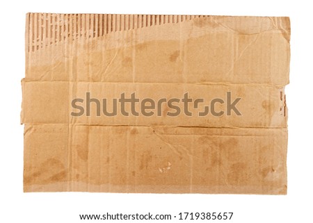 isolated on white sheet of blank dirty piece of cardboard - homless plackard mockup Royalty-Free Stock Photo #1719385657