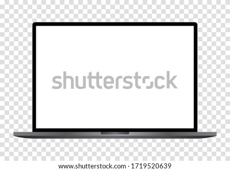 Modern laptop in front, the concept of working at home online, teaching school children and students at home. Black isolated on a white background.