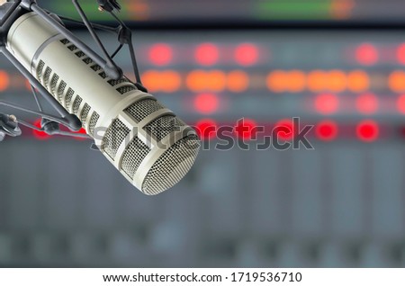 For radio stations and podcaster: background with professional microphone