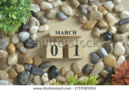 March Month, Appointment date with number cube design, colorful stone. Date 1.