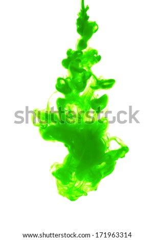 green ink dropped into water isolated on white
