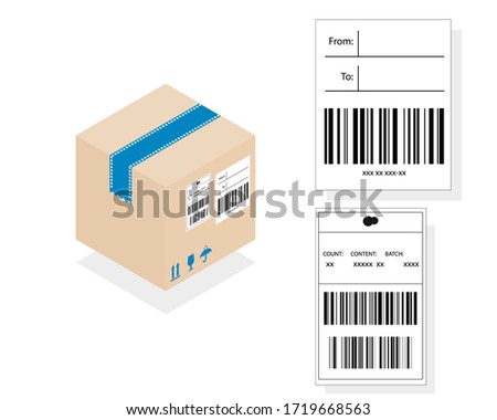 Cardboard boxes isolated on a white background. Brown box packaging. Logistic barcode label.