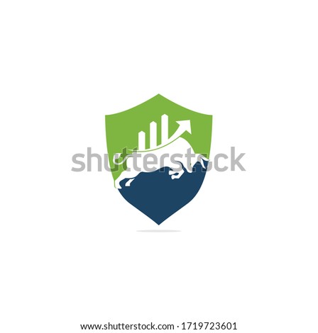 Financial bull shield shape concept logo design. Trade Bull Chart, finance logo. Economy finance chart bar business productivity logo icon.