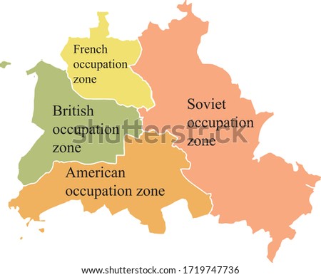 Colored Flat Map of Allied-occupied Berlin (1945–1990) with Labels Royalty-Free Stock Photo #1719747736