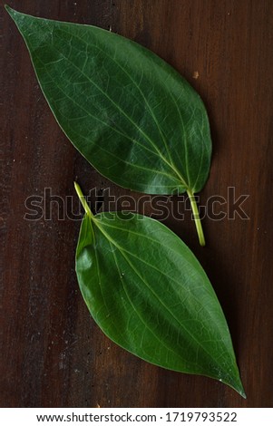 Green betel leaf on the wood table