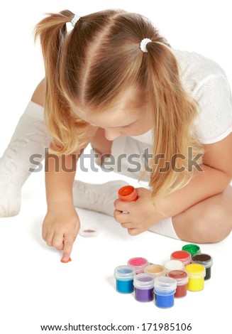 Child painting , isolated on white background