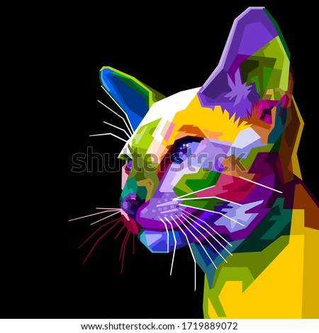 colorful siamese cat isolated on black background. vector illustration.