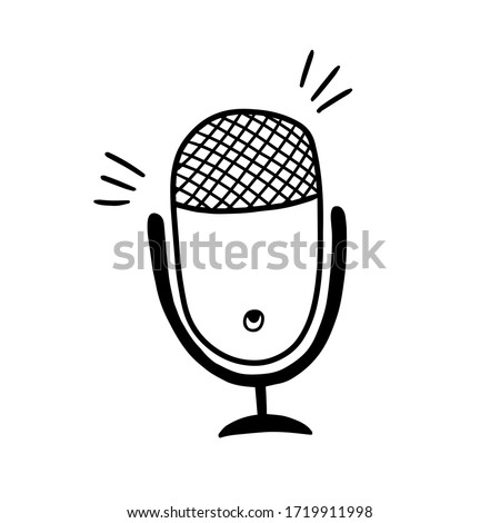 Microphone icon vector Doodle illustration. Linear image of the microphone for the podcast. Isolated image of the microphone on a white background.