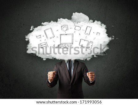 Professional business man with cloud network head concept