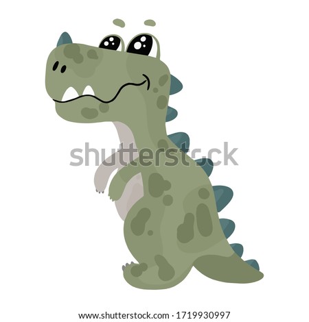 Cute green little dinosaur. Vector cartoon illustration