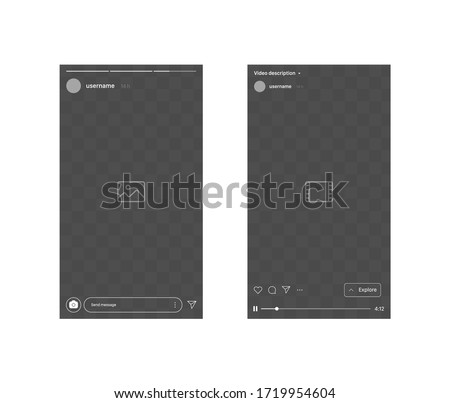 Smartphone Screen. Instagram Story and IGTV Screens. Instagram Icons. Like, Comment, Direct and Camera Icons. Video and Image Icon Royalty-Free Stock Photo #1719954604