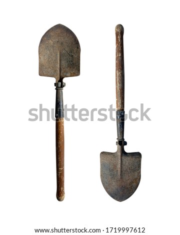 Small old folding shovel on a white isolated background Royalty-Free Stock Photo #1719997612