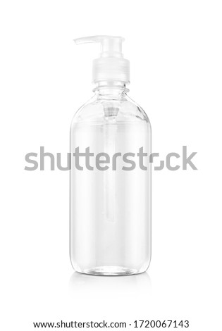 Alcohol gel hand sanitizer in clear pump bottle for product design mock-up isolated in white background with clipping path Royalty-Free Stock Photo #1720067143