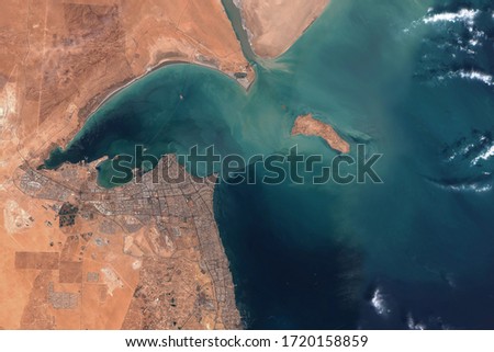 Kuwait is a state in the North-Eastern part of the Arabian Peninsula, satellite image. contains modified Copernicus Sentinel data