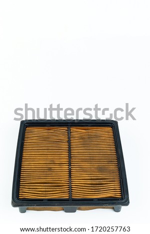 Close up dirty car air conditioner filter isolated on white - deep focus image