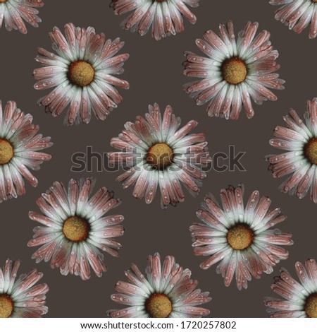 Beautiful seamless pattern with the image of plants. Photos of flowers cut in the style of applique or collage on a bright background in a contrasting color. Decorative print
