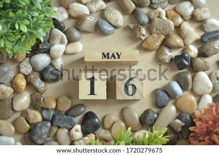May Month, Appointment date with number cube design, colorful stone. Date 16.