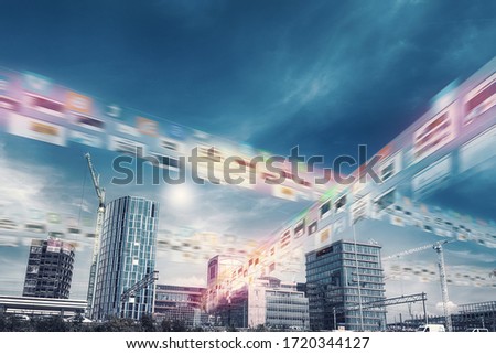 Meta, metaverse, Wireless network and Connection technology concept, 5G network concept, zuidas, online shopping, connecting people, business area, AR data stream, Amsterdam picture Royalty-Free Stock Photo #1720344127