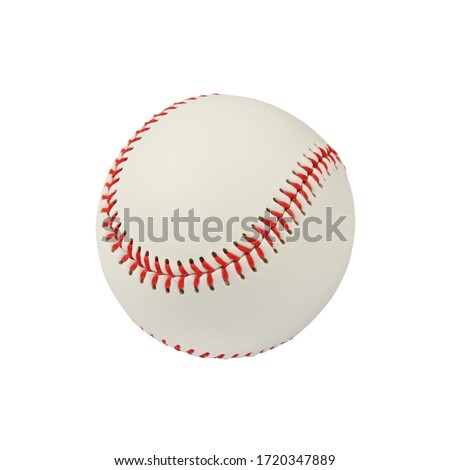 Close up one new baseball ball with red stitch isolated on white background