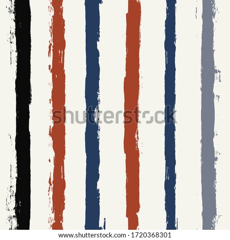 Hand drawn striped pattern, red and blue vertical stripe seamless background, watercolor brush strokes. vector grunge stripes in Usa flag colors, patriotic paintbrush line backdrop