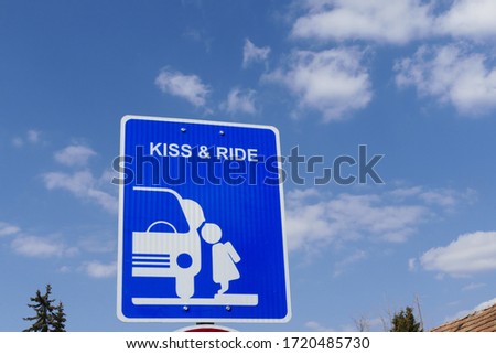 Kiss & Ride sign in front of the local primary shool in Nagykovacsi, Hungary 