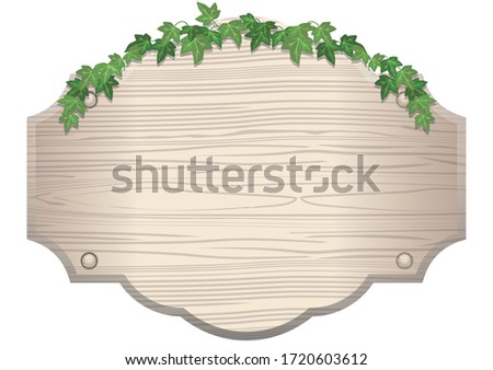 Illustration board of wood plank with ivy ornament and woodgrain. Title background, banner copy background material, information board, instruction arrow.