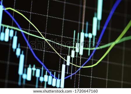 Stock or forex trading indicator on computer monitor for investors / Stock graph charts on the stock market exchange price with investment of business financial digital background