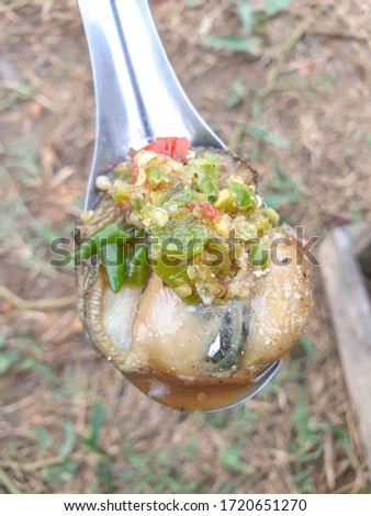 Pictures of grilled oysters with seafood dipping sauce are delicious dishes that are about to enter the mouth of the fishing village of Thailand....