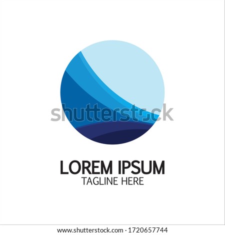 Isolated round shape logo. Blue color logotype. Flowing water image. Sea  ocean  river surface.