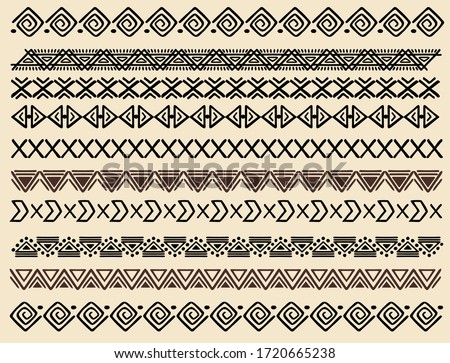 Ethnic pattern. Set. Handmade. Horizontal stripes. Black and white print for your textiles. Vector illustration. Royalty-Free Stock Photo #1720665238
