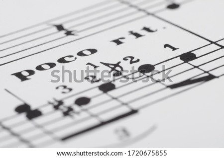 Music notes score background, piano score, close up and deformation