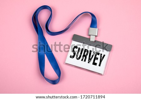 SURVEY. Customer, service and social networks concept. Staff Identity on a pink background