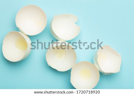 Egg and eggshell on a colored empty background. Minimal food concept, creative food.