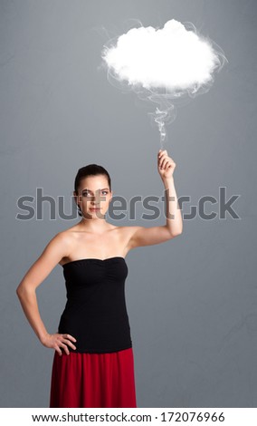 Beautiful young woman holding cloud
