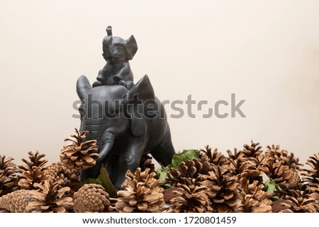 Elephant statue  front of white background
