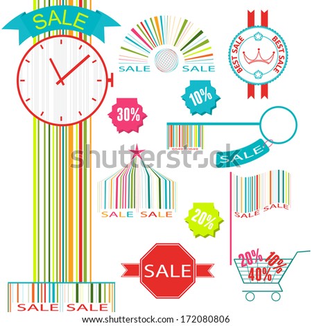 Set of sale label and sticker stylized as a barcode