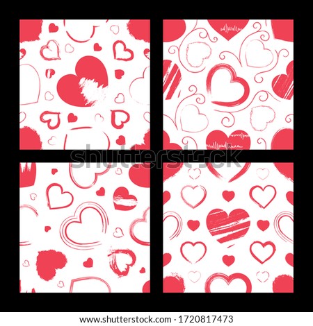 Collection of seamless pattern with hearts and textured frames. Wallpaper with graffiti elements for the textile industry, prints, romantic cards, wrapping paper. Excellent template for your designs.