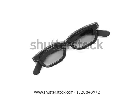 Plastic black 3D cinema glasses isolated on white background.