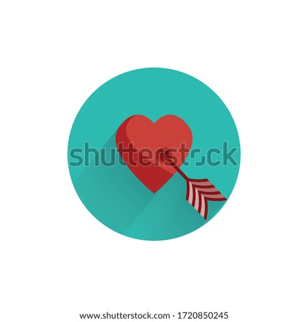 arrow pierces the heart colorful flat icon with long shadow. love heart flat icon