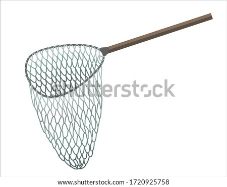 Fish scoop, weep net, fishing net, net with wooden handle. 