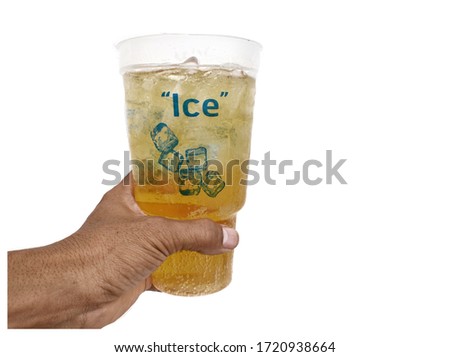 Ice beer glass in hand isolated white background