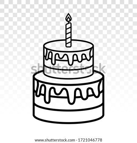 colorful birthday cake & candles with vector line art style icon on a transparent background