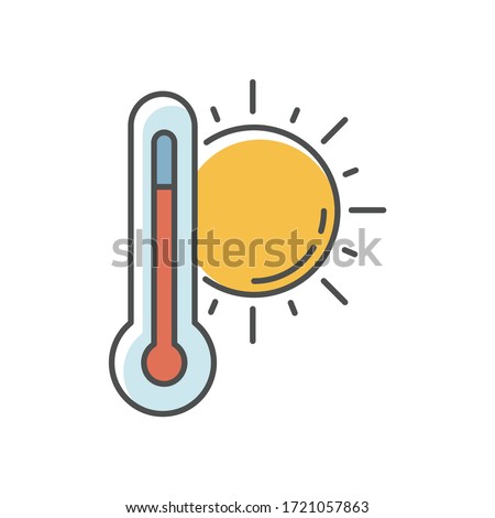 Hot weather RGB color icon. Summer heat, seasonal forecasting, meteorology science. Air temperature prediction. Thermometer with sun isolated vector illustration