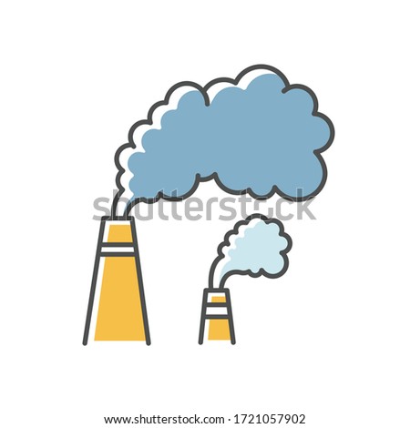 Smoke RGB color icon. Urban smog, industrial air pollution, environment contamination. Bad city weather. Chimneys emitting toxic fumes isolated vector illustration